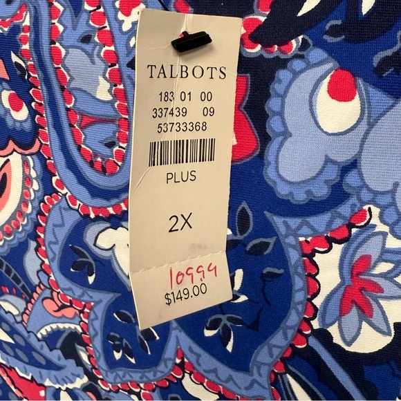 NWT Talbots Faux Wrap Dress Plus 2X Blue Pink Paisley Floral Knee Length Stretch - Picture 8 of 12